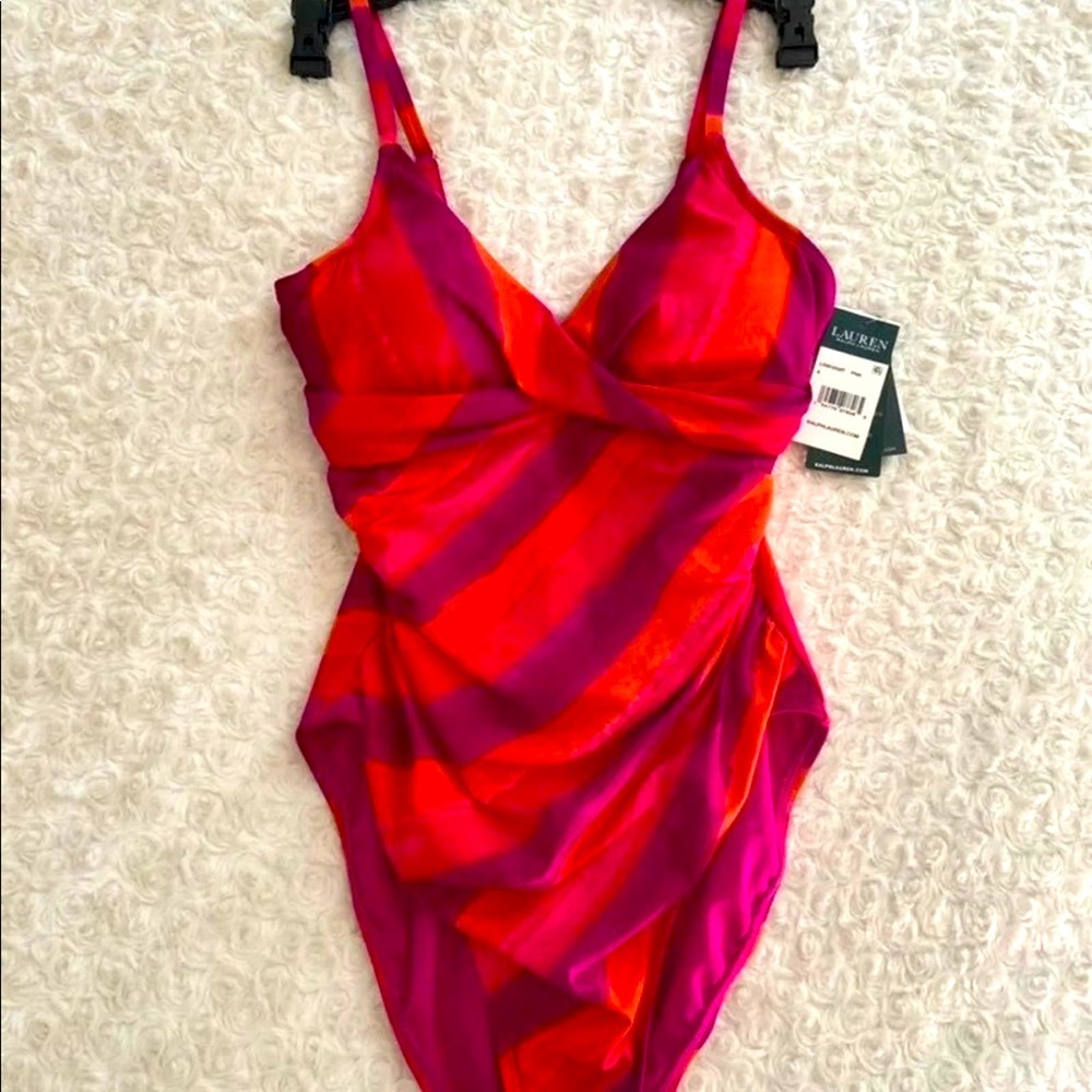 Ralph Lauren BOHO RED/ORANGE Stripe One Piece Swimsuit Size 6